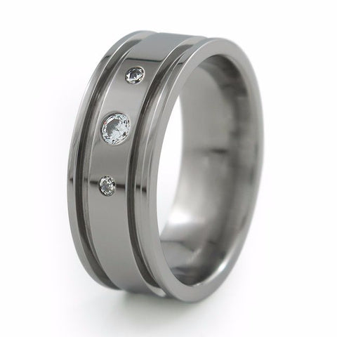 Abyss | Diamond Inset Past-Present-Future Titanium Ring