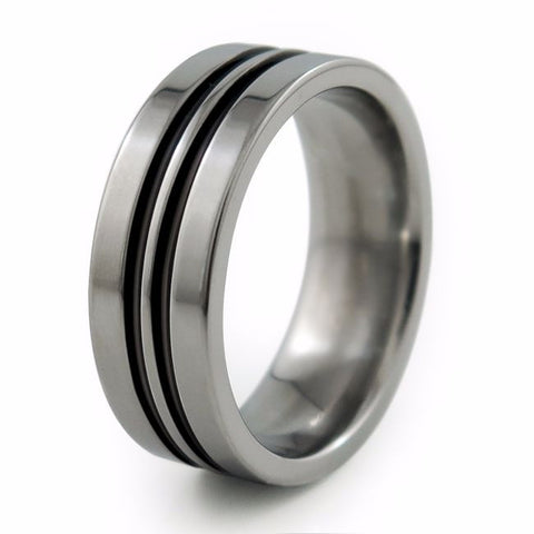 Equinox with Black Grooves Titanium Ring