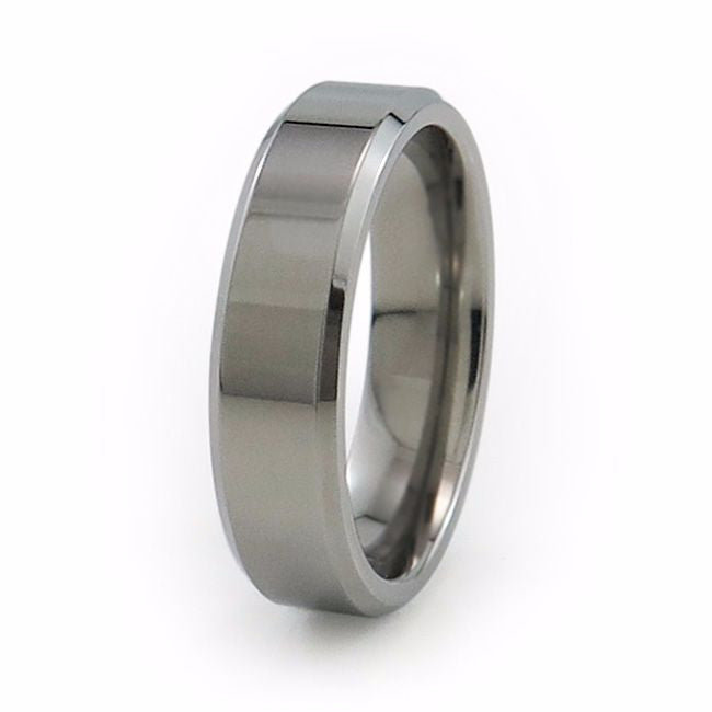Mens titanium wedding band with beveled edges and custom fit. Pure titanium