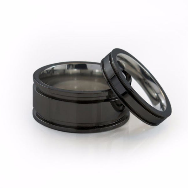 Mens Black Titanium Wedding band called the  Abyss Ring