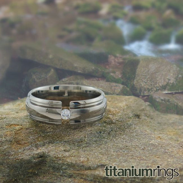 Titanium Ring with tension set diamond or other gemstone like sapphire or moissanite