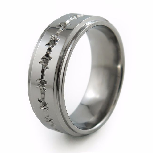 Barbed wire titanium Ring with comfort fit