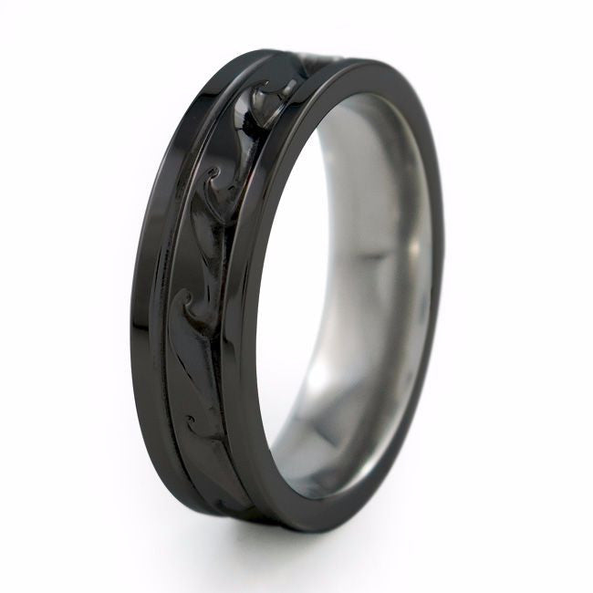 Greek inspired black titanium ring the atlantis
