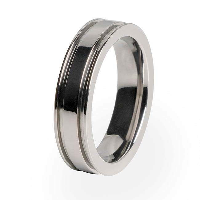 A traditional Titanium wedding band with a comfort fit and lifetime warranty