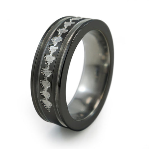 Heartbeat | Soundwave Abyss Ladies Black Titanium Ring