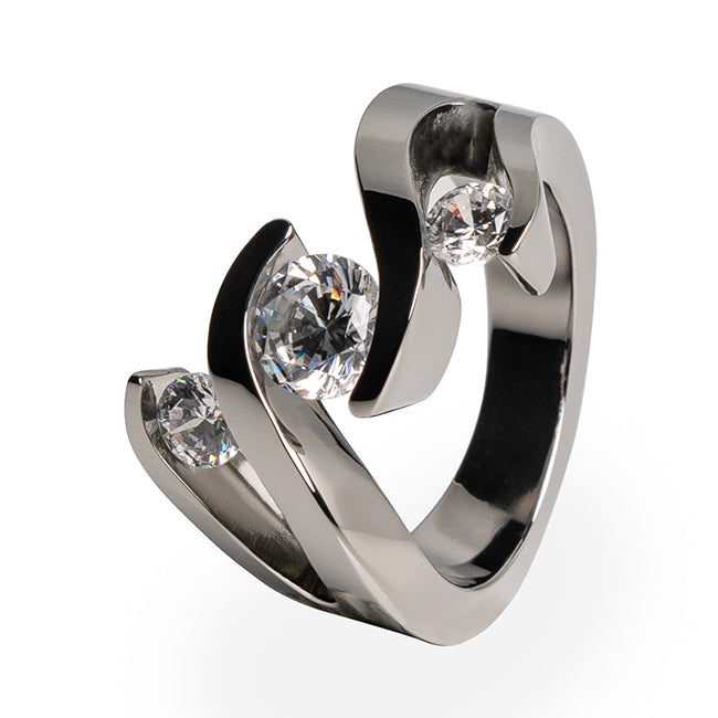 Titanium ring with 3 stone setting for women
