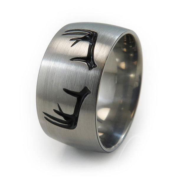 Mens Titanium Antler Ring set on a 12mm titanium band