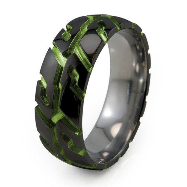 Black Titanium Tire Tread Ring Green
