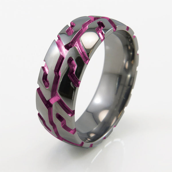 Tire Tread Titanium Ring Magenta