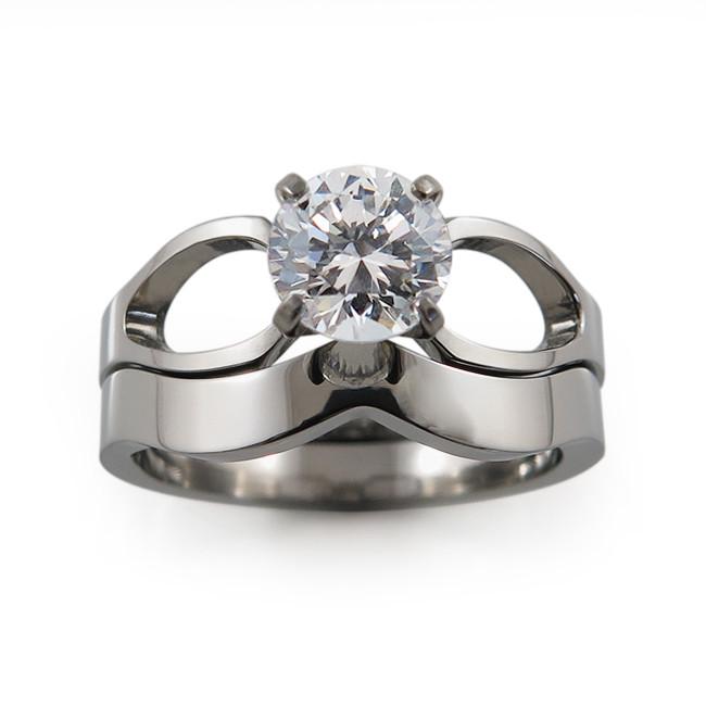 To Infinity Women's Titanium Engagement Ring and Wedding Band Set