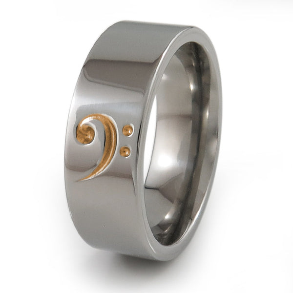 Bass Clef Music Ring, Titanium Ring, Soundwave ring