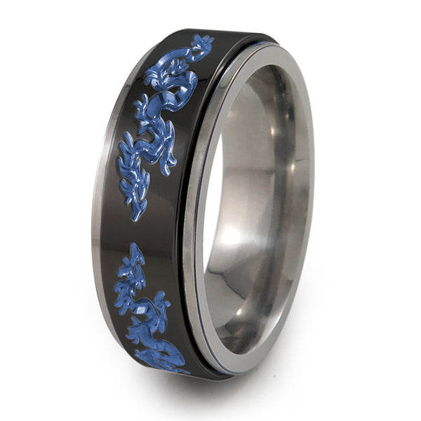 Dragon black titanium fidget spinner ring