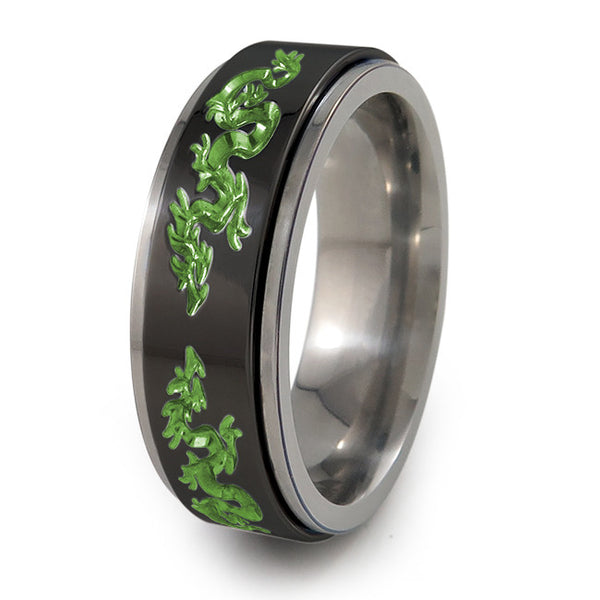 Dragon black titanium fidget spinner ring