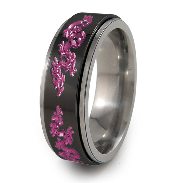 Dragon black titanium fidget spinner ring