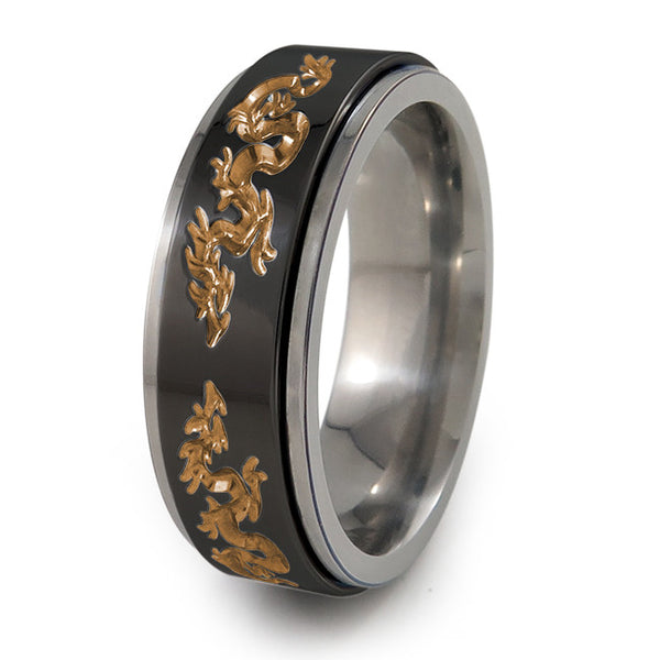 Dragon black titanium fidget spinner ring