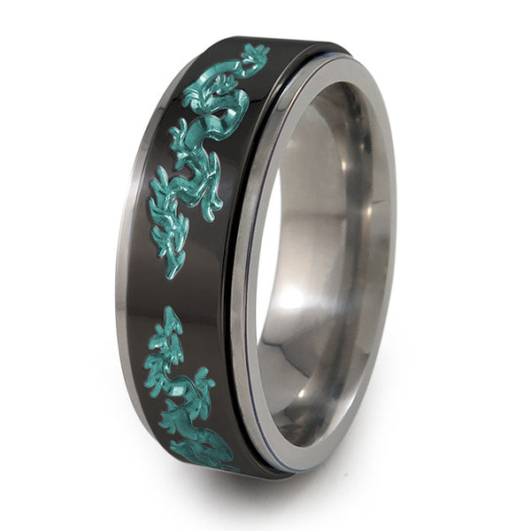 Dragon black titanium fidget spinner ring