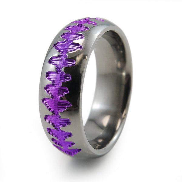 Titanium Ring with sound wave engraving of babys heartbeat from Ultrasound, or any sound wave that can be captured. 