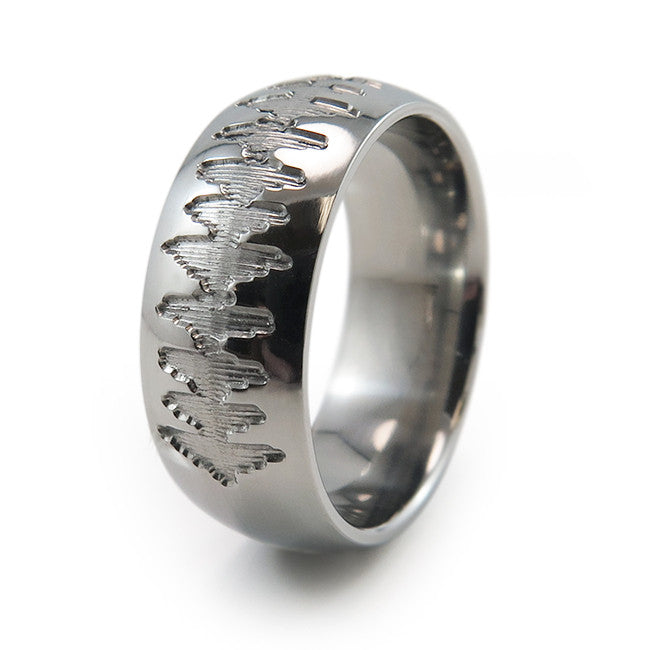Titanium Ring with soundwave engraving of heartbeat from Ultrasound, or any sound wave that can be captured.