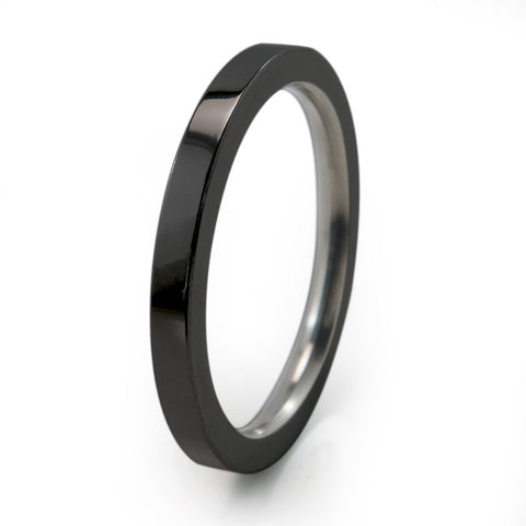 Black Square Stackable Titanium Rings