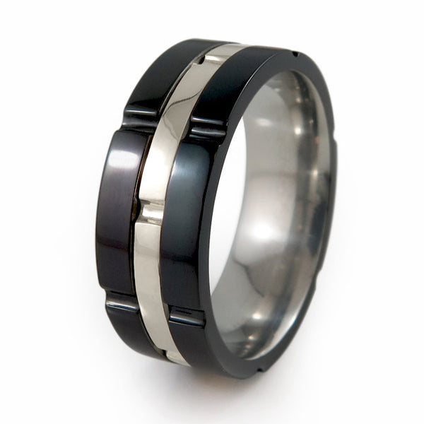 CHRONOS BLACK TITANIUM RING 14K White Gold Titanium Rings