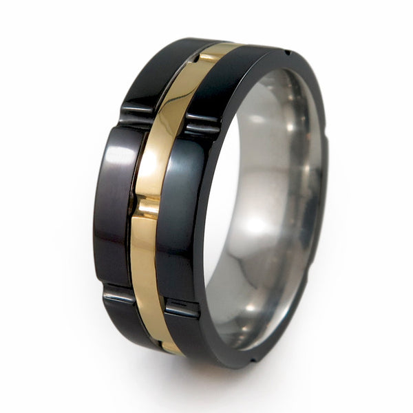 CHRONOS| 14K Yellow Gold-Ring - Template Tuxedo-Titanium Rings