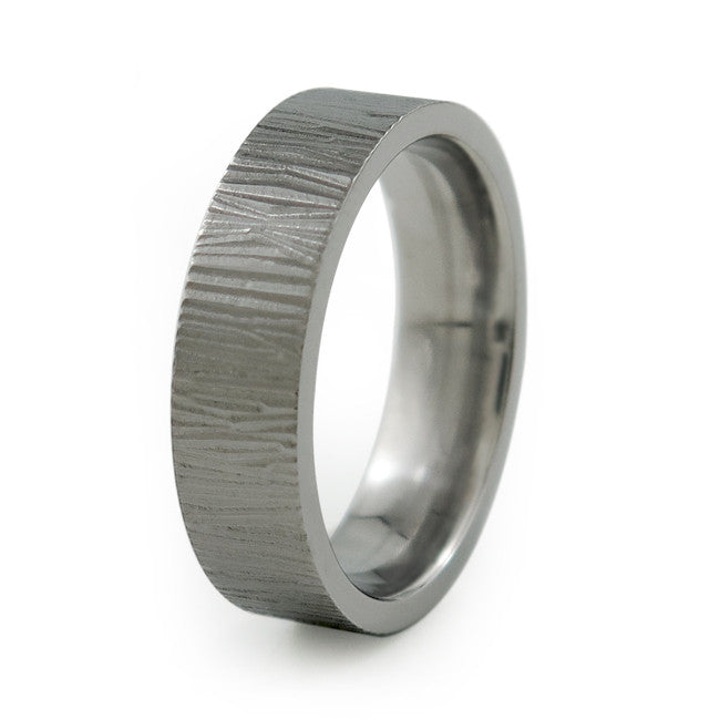 Mens carved titanium ring. Elegant etching makes this titanium ring stand out.