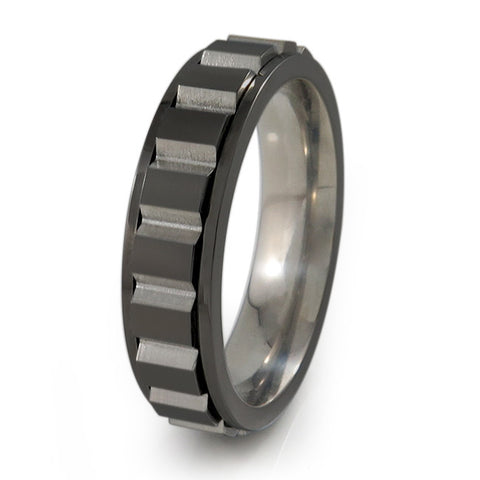 Spinning Blocks Titanium Fidget Ring |  All Black + Color