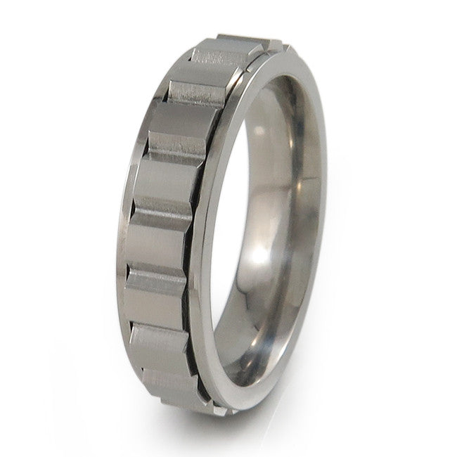 mens mechanical spinner fidget ring.  Centre part moves as you fidget/spin it.
