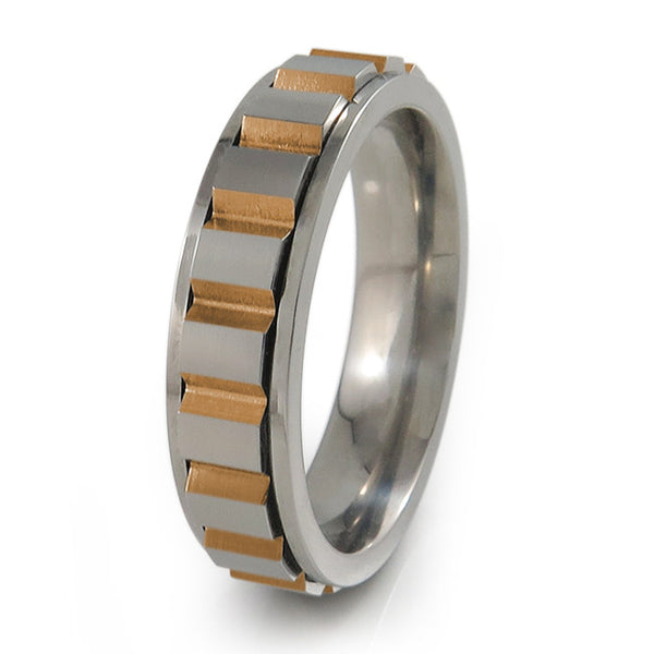 mens mechanical spinner fidget ring.  Centre part moves as you fidget/spin it.