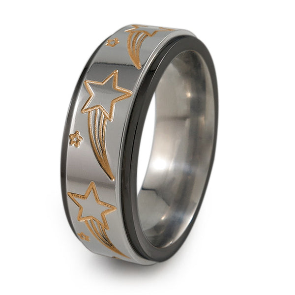 Shooting Stars black titanium fidget spinner ring