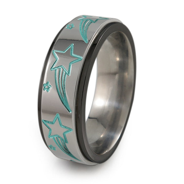 Shooting Stars black titanium fidget spinner ring