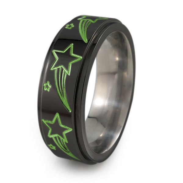 Shooting Stars black titanium fidget spinner ring