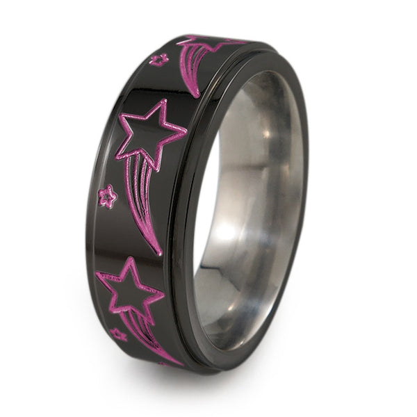 Shooting Stars black titanium fidget spinner ring