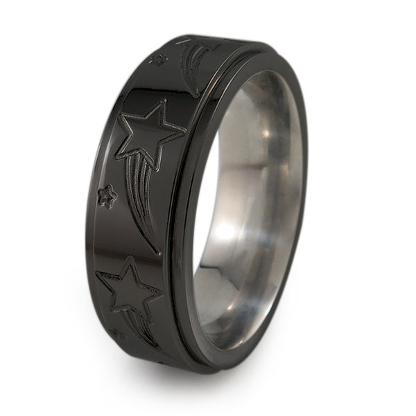 Shooting Stars black titanium fidget spinner ring