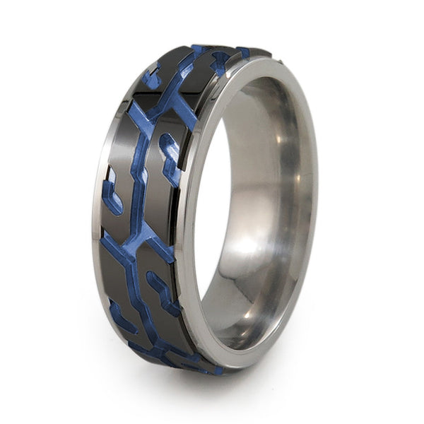 Street Performance Black titanium fidget spinner ring