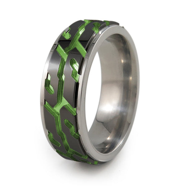 Street Performance Black titanium fidget spinner ring
