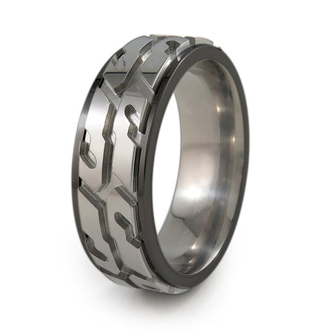 Street Performance! Titanium Fidget Ring | Black Edge and Natural silver color spinner + Color