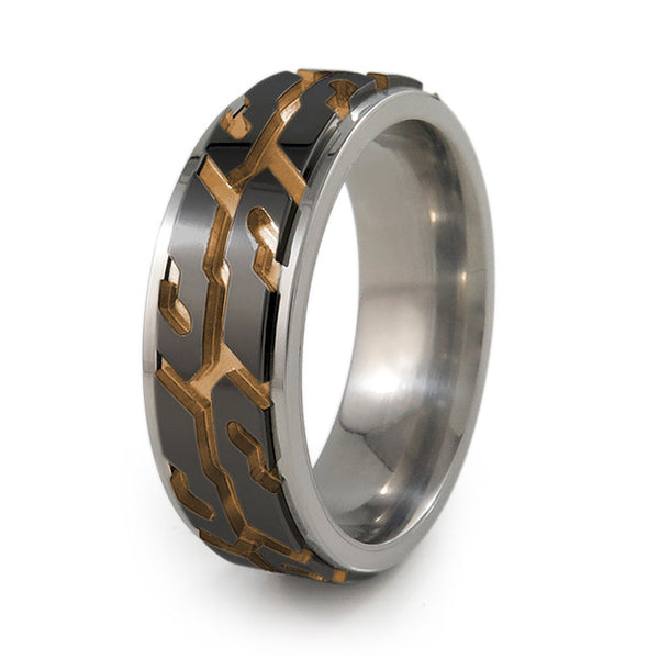 Street Performance Black titanium fidget spinner ring