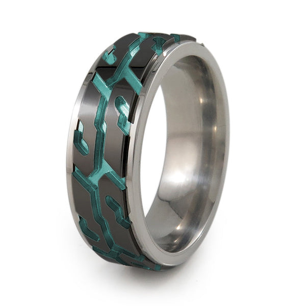 Street Performance Black titanium fidget spinner ring