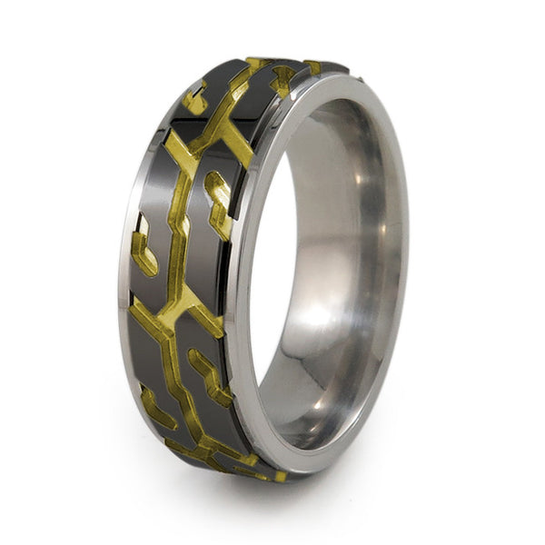 Street Performance Black titanium fidget spinner ring