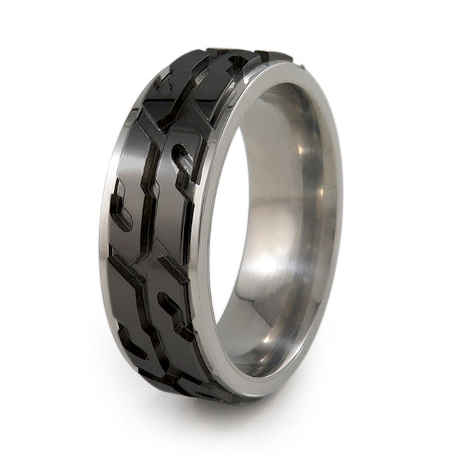 Street Performance Black titanium fidget spinner ring