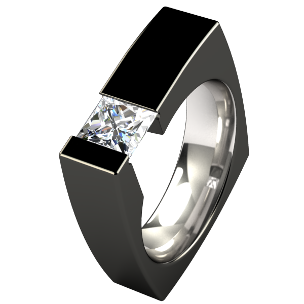 Ultima Square Solitaire Titanium Ring