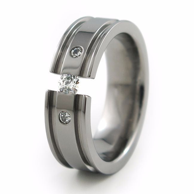 Wedding Rings : Tension-Set Titanium and Diamond Wedding