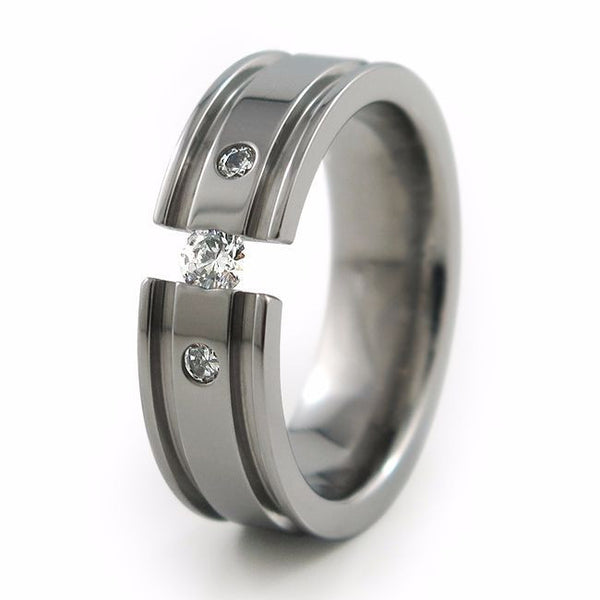 Mens Diamond Titanium Tension Set Wedding band with comfort fit. 