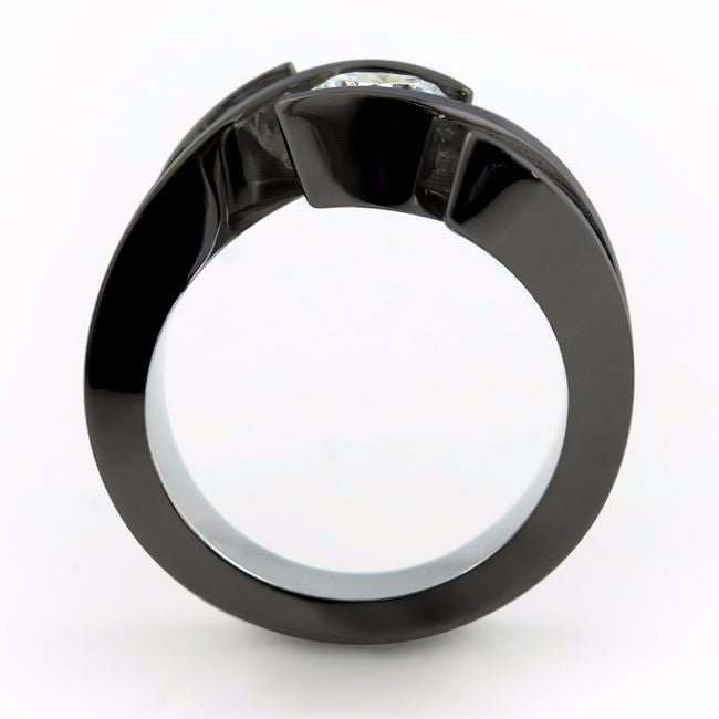 thumbnail interactive-video image 1 of Women's Black Plated Titanium Tension Ring With 4mm Square CZ, Size 6 (Gift Box) 1 of 2