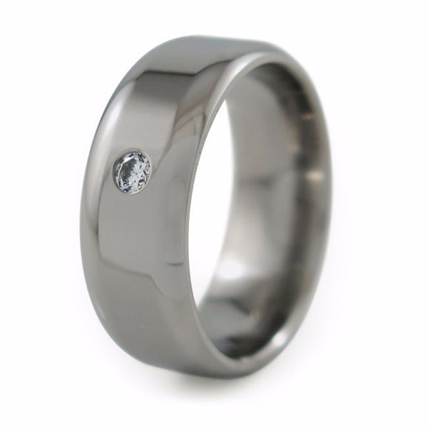 Contour single gemstone titanium band  