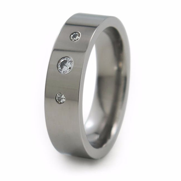 Gemstone inset titanium ring unisex, mens or ladies 