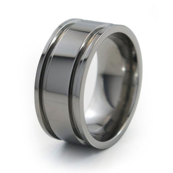 Mens titanium wedding band with comfort fit Abyss collection 
