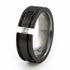 Mens Black Titanium Wedding band called the  Abyss Ring with diamond inset 