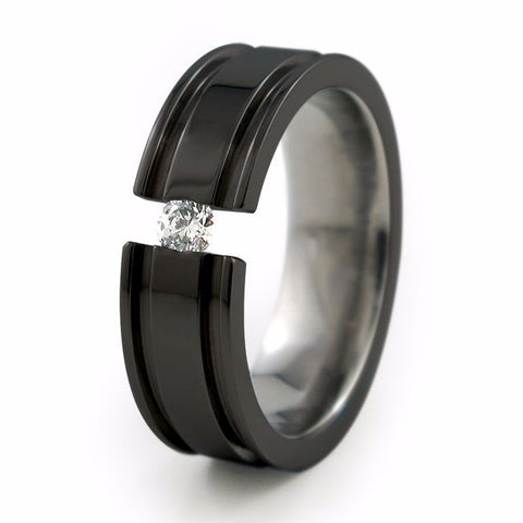 Titanium Tension Set Diamond Rings